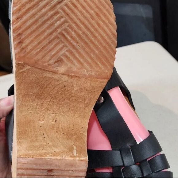 MIA ORIGINAL AUTHENTIC SWEDISH CLOG BLACK LEATHER TAN SANDALS 37 6 1/2 6.5 - Picture 5 of 11
